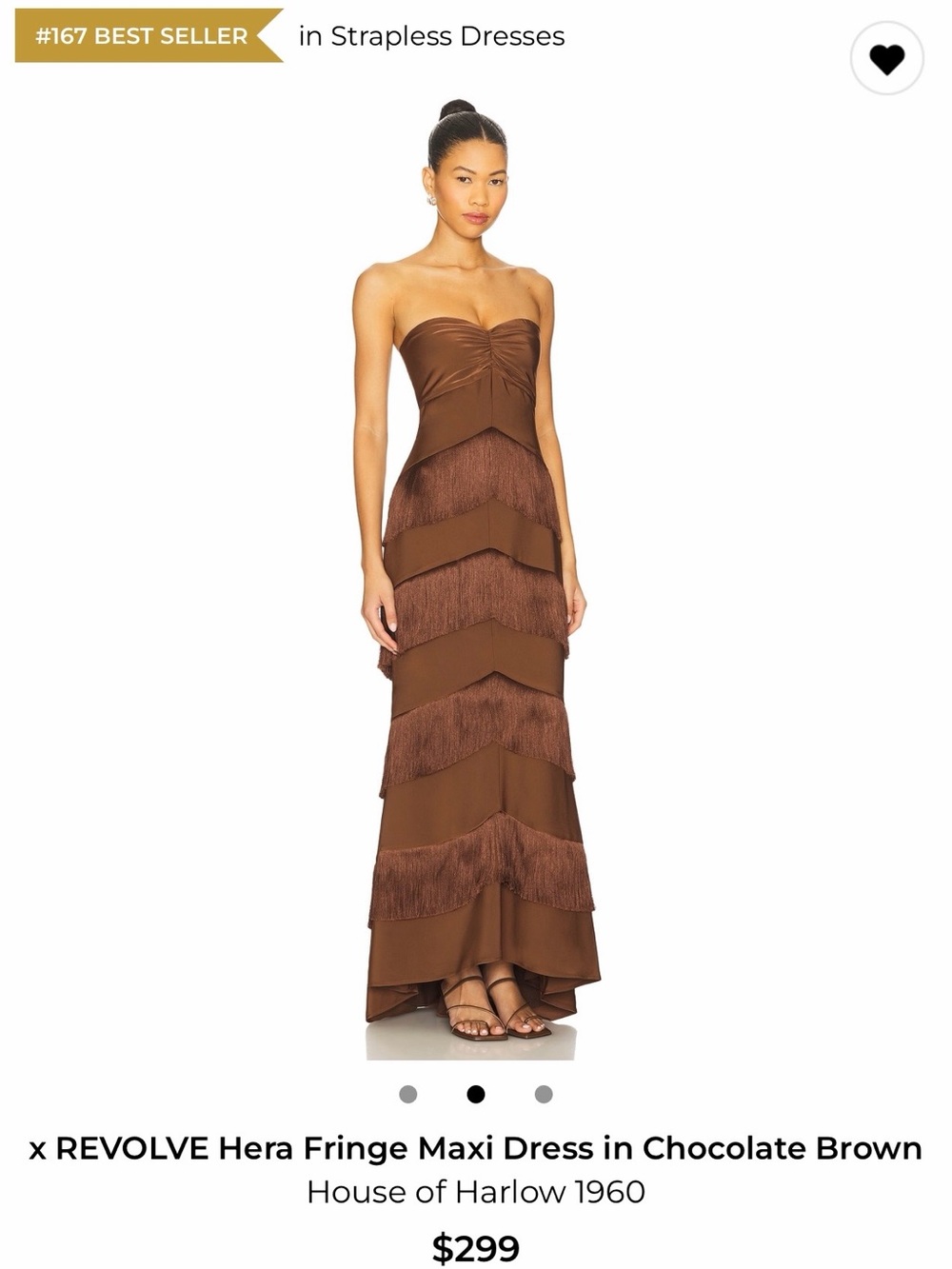 House of Harlow 1960 Strapless Fringe Maxi Dress in Chocolate Brown - Picture 3 of 8